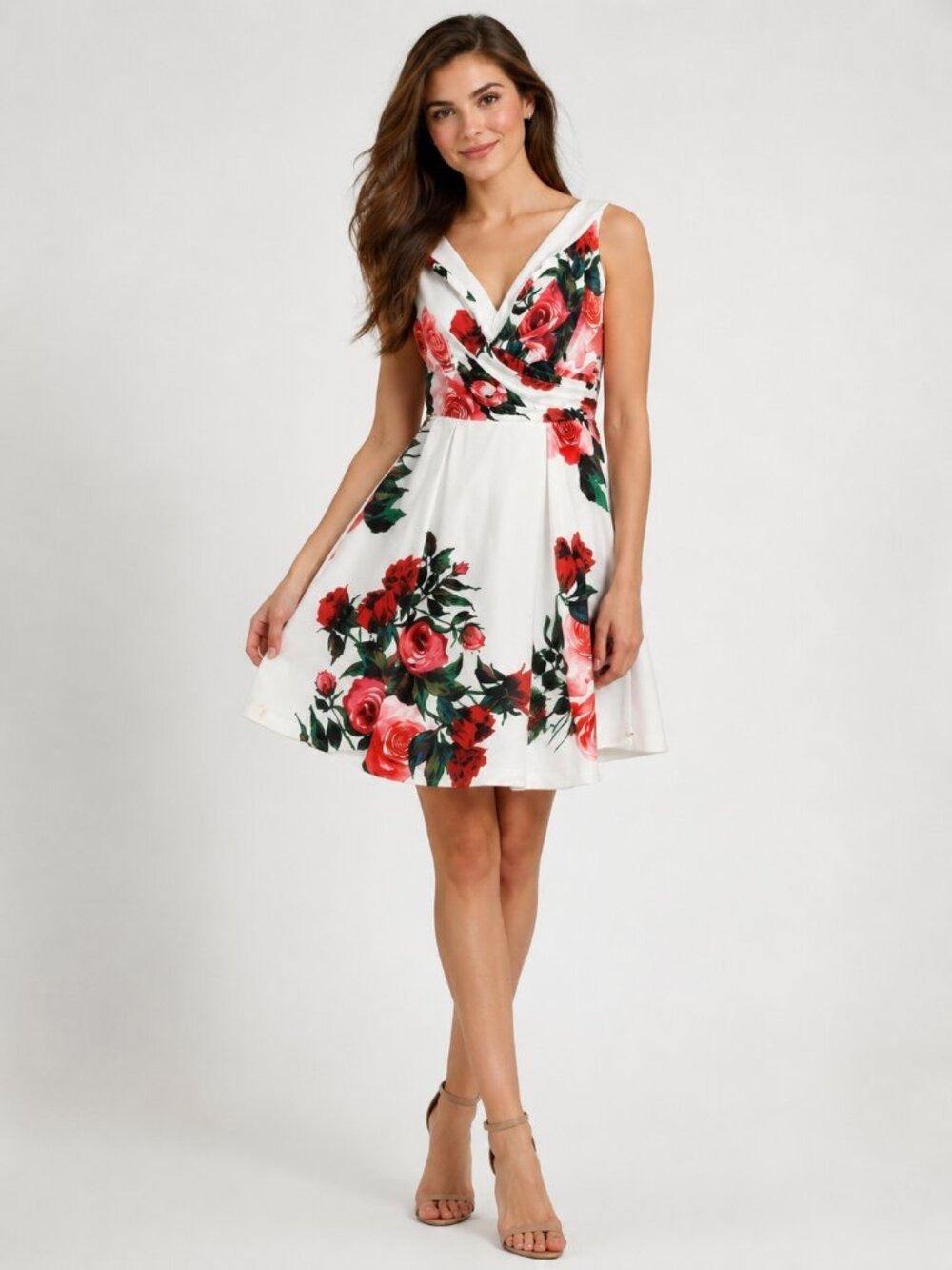 JVN by Jovani Size 2 Floral Fit & Flare Cocktail Dress White Rose Print Party